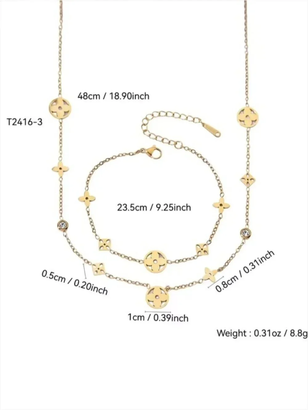 Gold Tone Floral Motif Station Necklace